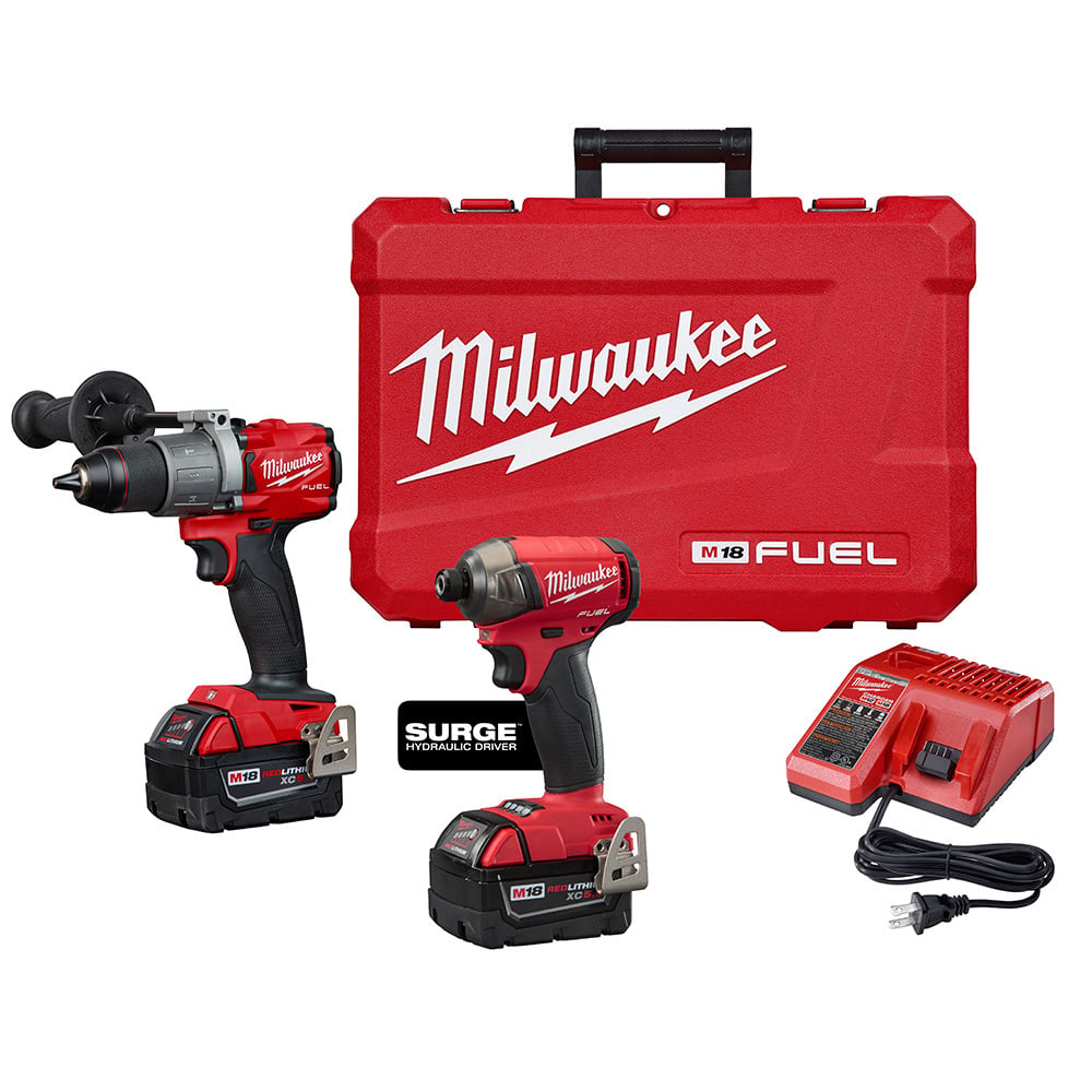 2999-22 M18 2-Tool Cordless Combination Kit, Tools: Hammer Drill/Hex Hydraulic Driver, 18 V DC, 5 Ah Lithium-Ion Li-Ion Battery, 1/4 in Tip