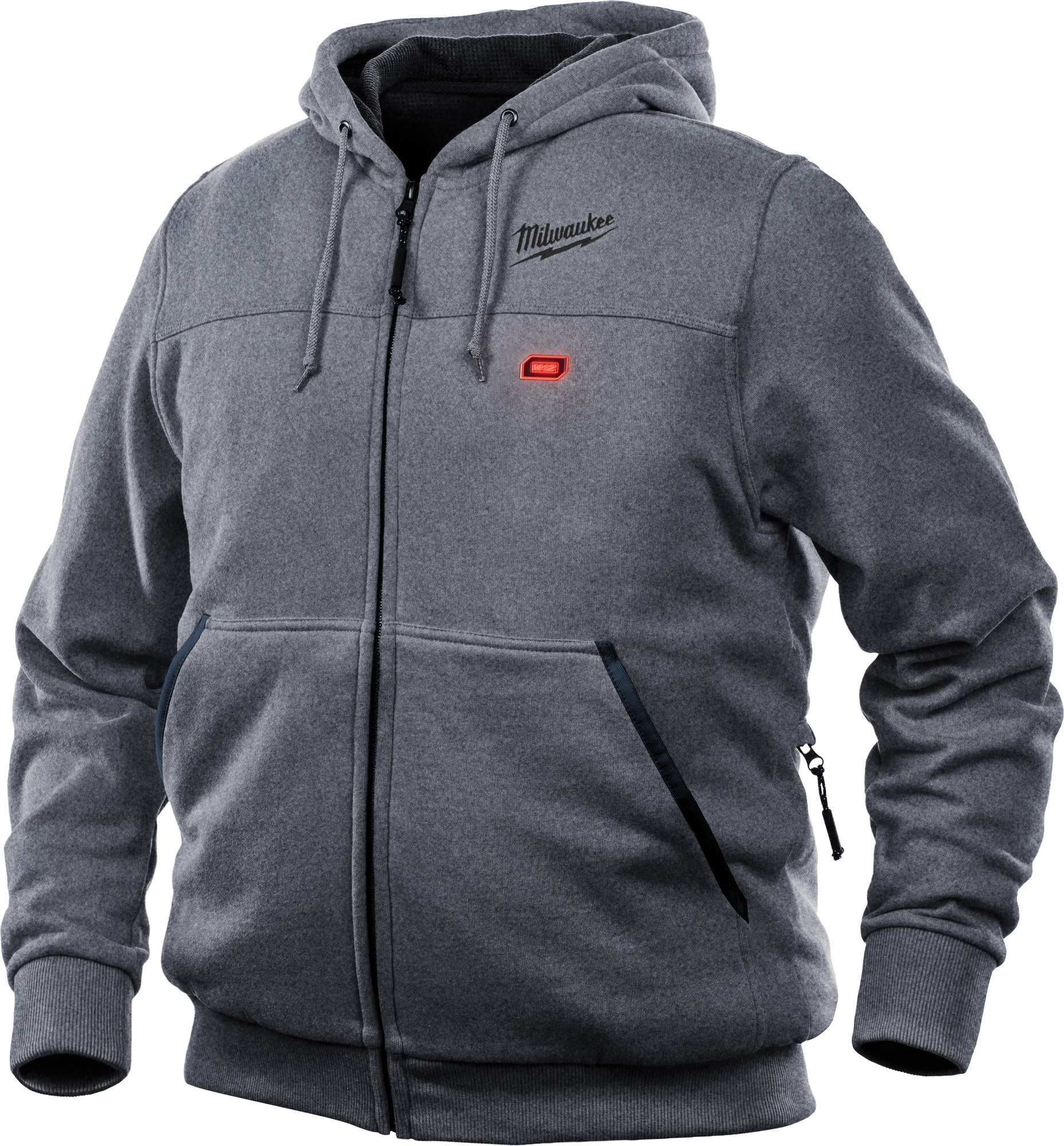 302G-21XL M12 Insulated Heated Hoodie Kit, XL, Gray, Cotton/Brushed Tricot Lining/Polyester, 44 to 46 in Chest, Resists: Water and Wind