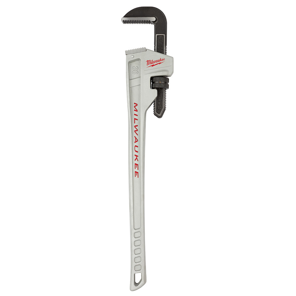 48-22-7236 Straight Pipe Wrench, 36 in OAL, Serrated Jaw, Aluminum Handle, Silver
