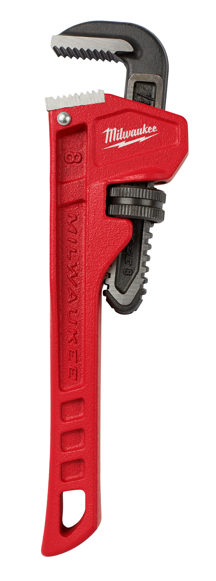 48-22-7108 Straight Pipe Wrench, 8 in OAL, Serrated Jaw, Steel Handle, Red