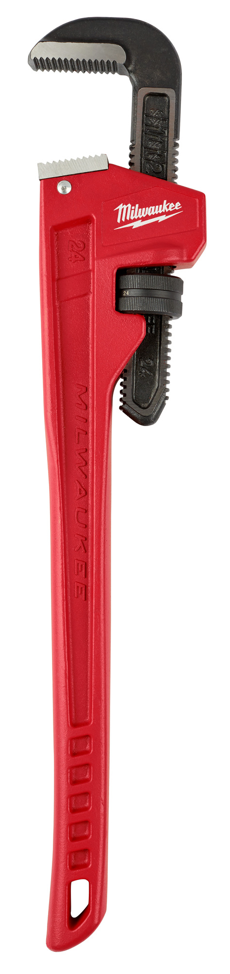 48-22-7124 Straight Pipe Wrench, 24 in OAL, Serrated Jaw, Steel Handle, Red