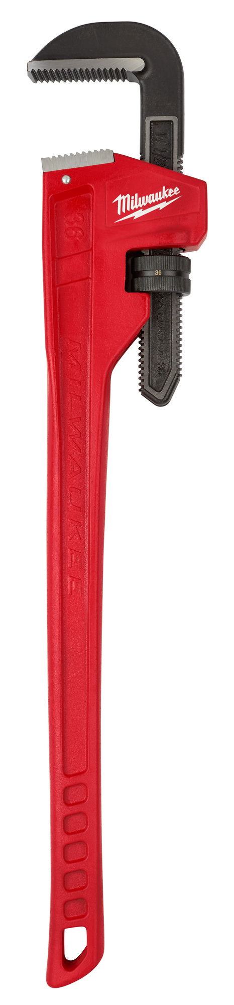 48-22-7136 Straight Pipe Wrench, 36 in OAL, Serrated Jaw, Steel Handle, Red