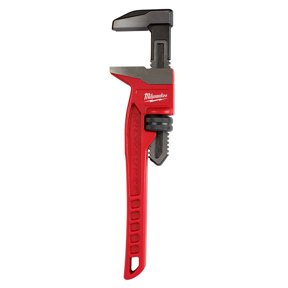 48-22-7186 Straight Pipe Wrench, 12 in OAL, Smooth Jaw, Cast Iron Handle, Red