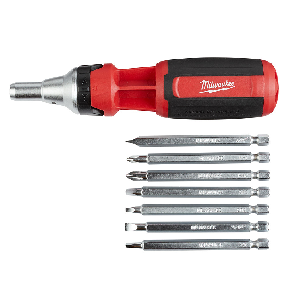 48-22-2322 9-in-1 General Purpose Ratcheting Multi-Bit Screwdriver, 9 Pieces, Phillips/Slotted/Square Point, Ergonomic Grip Handle, Steel