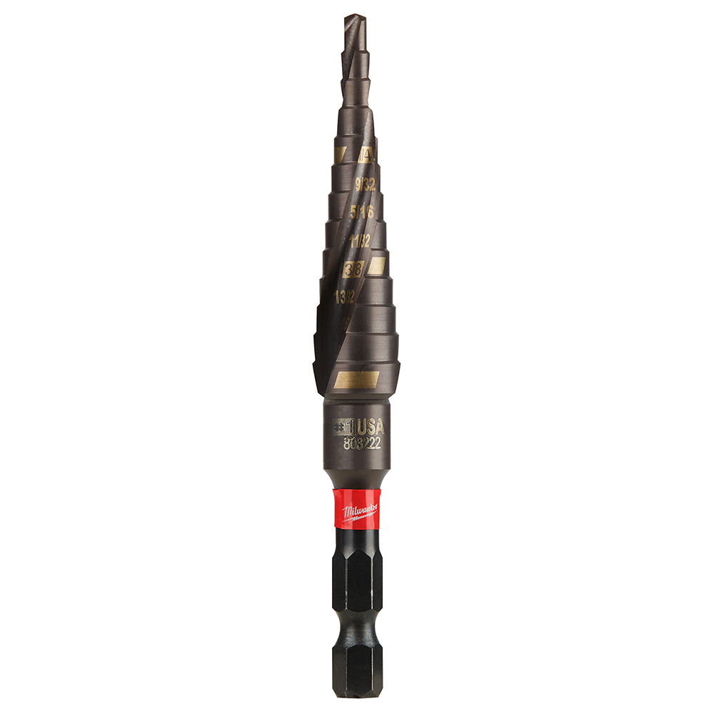 48-89-9241 Shockwave Impact Duty Impact Step Drill Bit, 1/8 in Dia Min Hole, 1/2 in Dia Max Hole, 13 Steps, Titanium, 13 Hole Sizes, 1/4 in Shank
