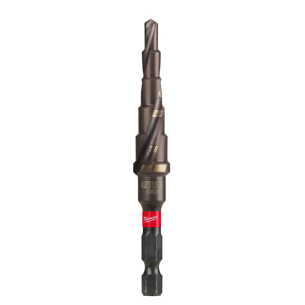 48-89-9242 Shockwave Impact Duty Impact Step Drill Bit, 3/16 in Dia Min Hole, 1/2 in Dia Max Hole, 6 Steps, Titanium, 6 Hole Sizes, 1/4 in Shank