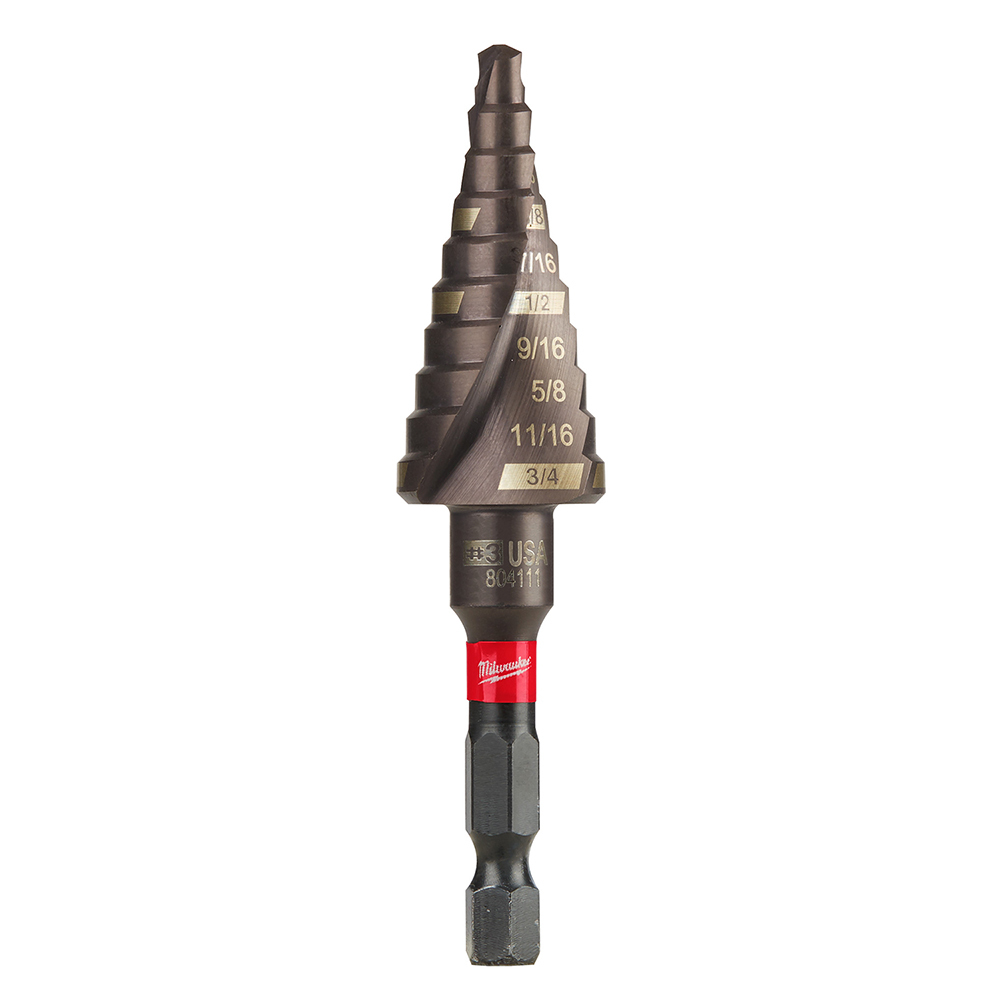 48-89-9243 Shockwave Impact Duty Impact Step Drill Bit, 3/16 in Dia Min Hole, 3/4 in Dia Max Hole, 10 Steps, Titanium, 10 Hole Sizes, 1/4 in Shank