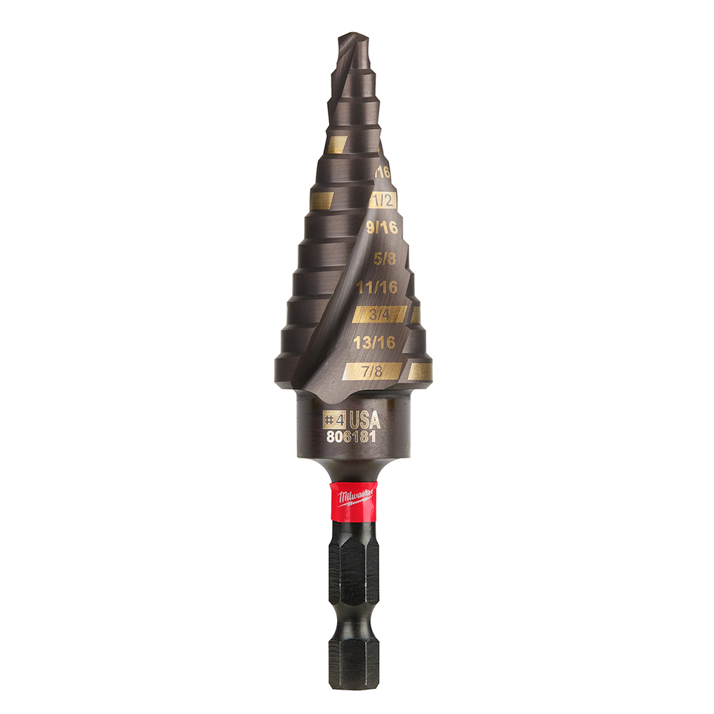 48-89-9244 Shockwave Impact Duty Impact Step Drill Bit, 3/16 in Dia Min Hole, 7/8 in Dia Max Hole, 12 Steps, Titanium, 12 Hole Sizes, 1/4 in Shank