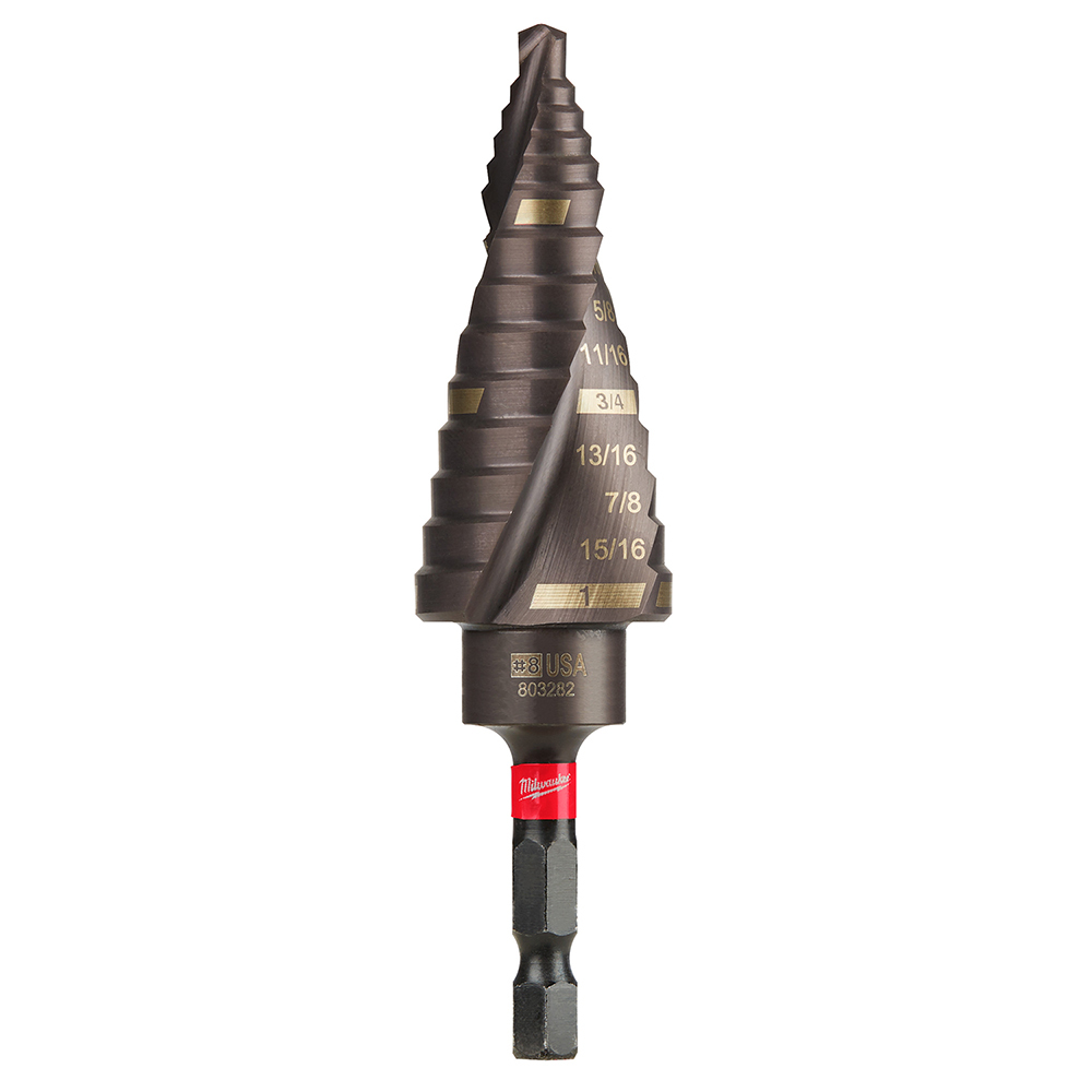 48-89-9248 Shockwave Impact Duty Impact Step Drill Bit, 1/8 in Dia Min Hole, 1 in Dia Max Hole, 9 Steps, Titanium, 9 Hole Sizes, 1/4 in Shank