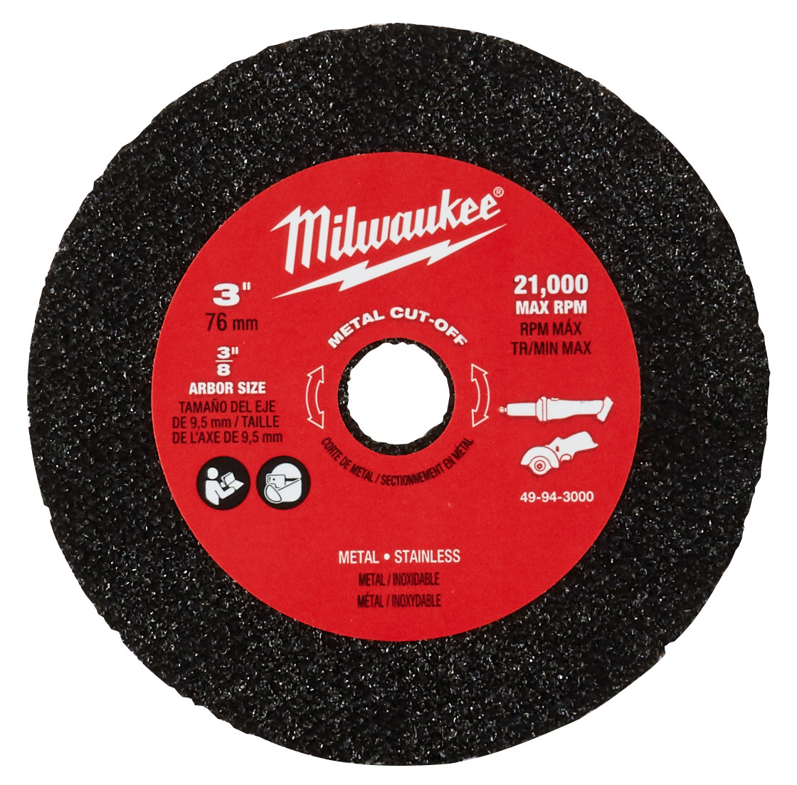 49-94-3000 Cut-Off Wheel, 3 in Dia x 0.04 in THK, 3/8 in Center Hole, A60 Grit, Aluminum Oxide Abrasive