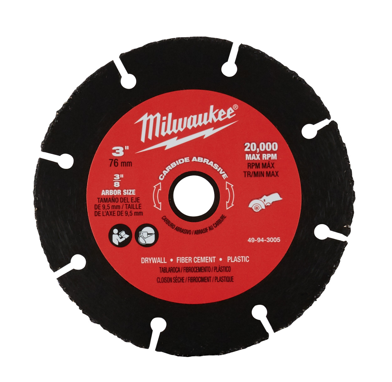 49-94-3005 Cut-Off Wheel, 3 in Dia x 0.04 in THK, 3/8 in Center Hole, A60 Grit, Carbide Abrasive