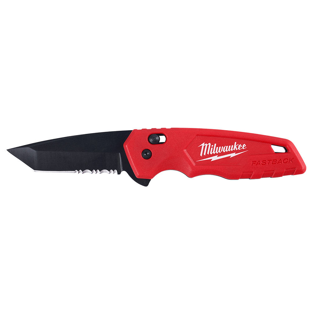 48-22-1530 Fastback Spring Assisted Folding Knife, Stainless Steel Tanto Blade, Serrated Edge, Slide-Lock Opening
