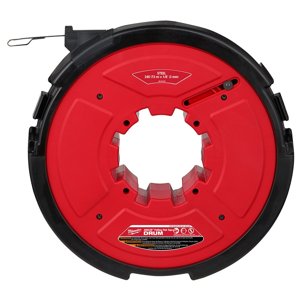 48-44-5178 M18 Fuel Angler Pulling Fish Tape Drum, 1/8 in Tape, 240 ft L Tape, Steel Tape