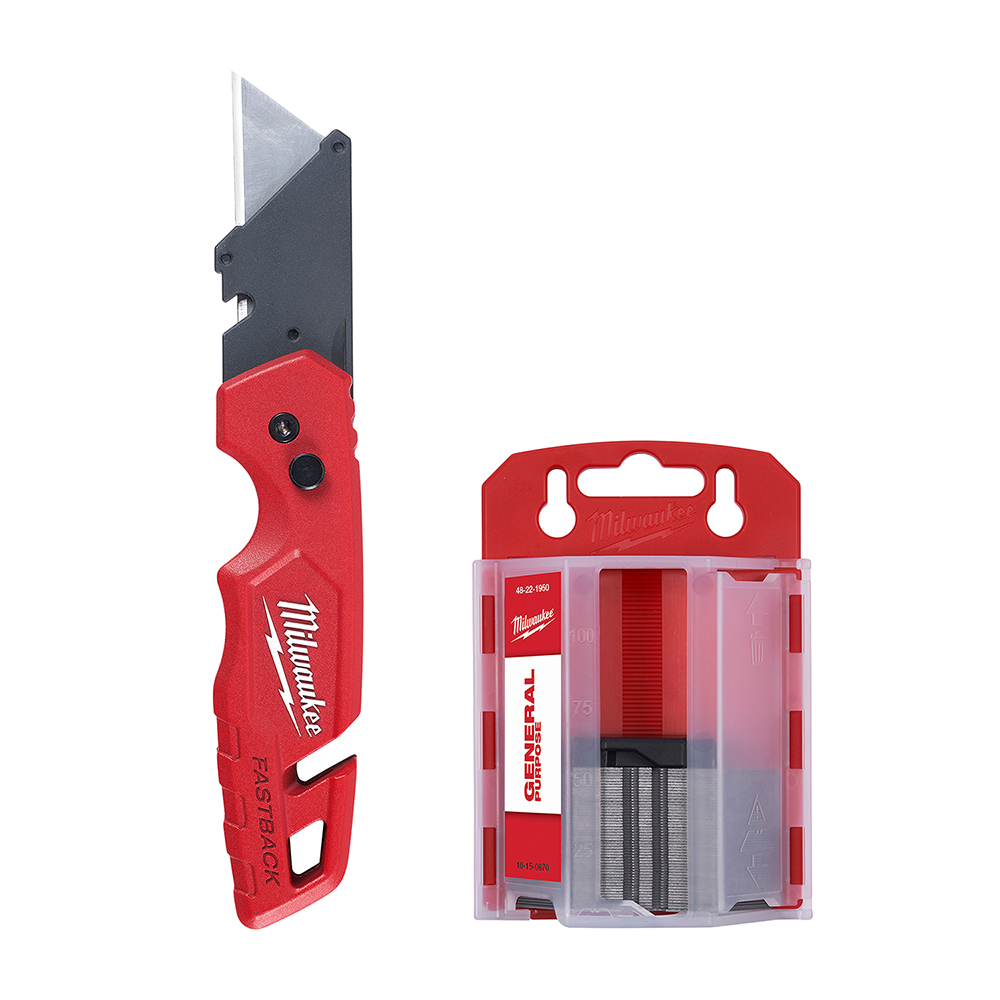 48-22-1504 Fastback Folding Utility Knife and Blade Set With Blade Storage, Steel Blade, 50 Blades Included, 6.87 in OAL