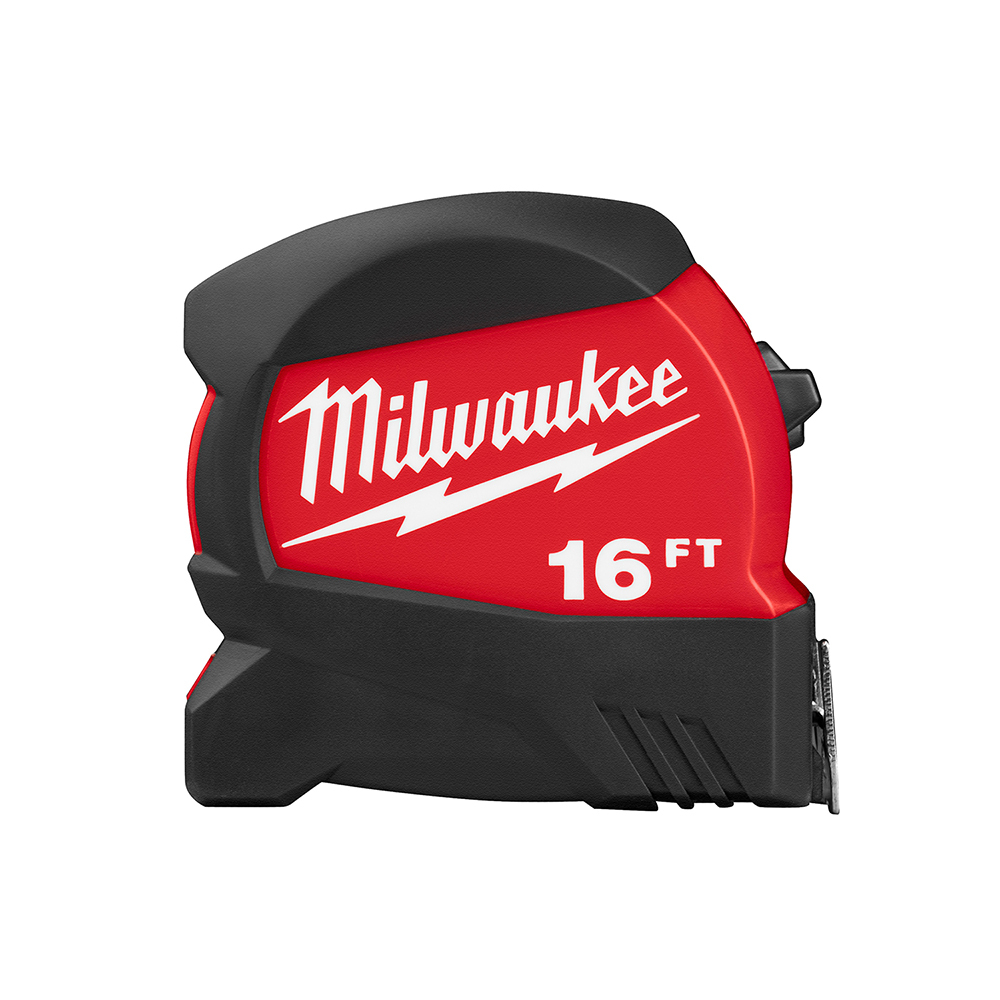 48-22-0416 Compact Wide Measuring Tape With Belt Clip, 16 ft L x 1-1/8 in W Blade, Steel Blade, 1/16 in, 1/8 in, 1/4 in, 1/2 in, 1 ft Graduation