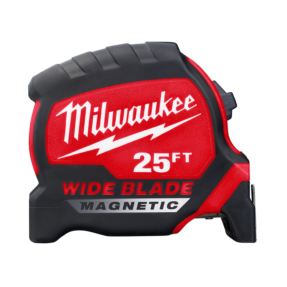 48-22-0225M Magnetic Wide Measuring Tape With Belt Clip, 25 ft L x 1-5/16 in W Blade, Steel Blade, 1/16 in, 1/8 in, 1/4 in, 1/2 in, 1 ft Graduation
