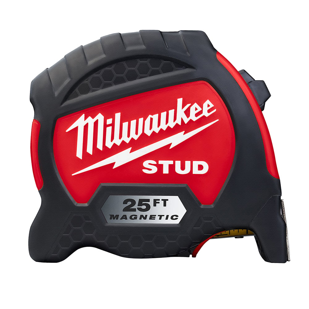48-22-9725M Stud Magnetic Measuring Tape With Belt Clip, 25 ft L x 1-5/16 in W Blade, Steel Blade, 1/16 in, 1/8 in Graduation