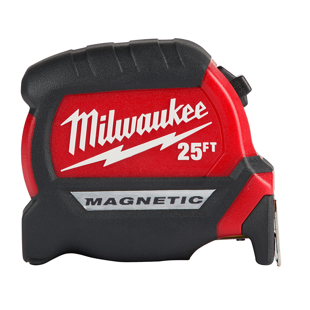48-22-0325 Compact Magnetic Wide Measuring Tape, 25 ft L x 1 in W Blade, Steel Blade, 1/16 in, 1/8 in, 1/4 in, 1/2 in, 1 ft Graduation