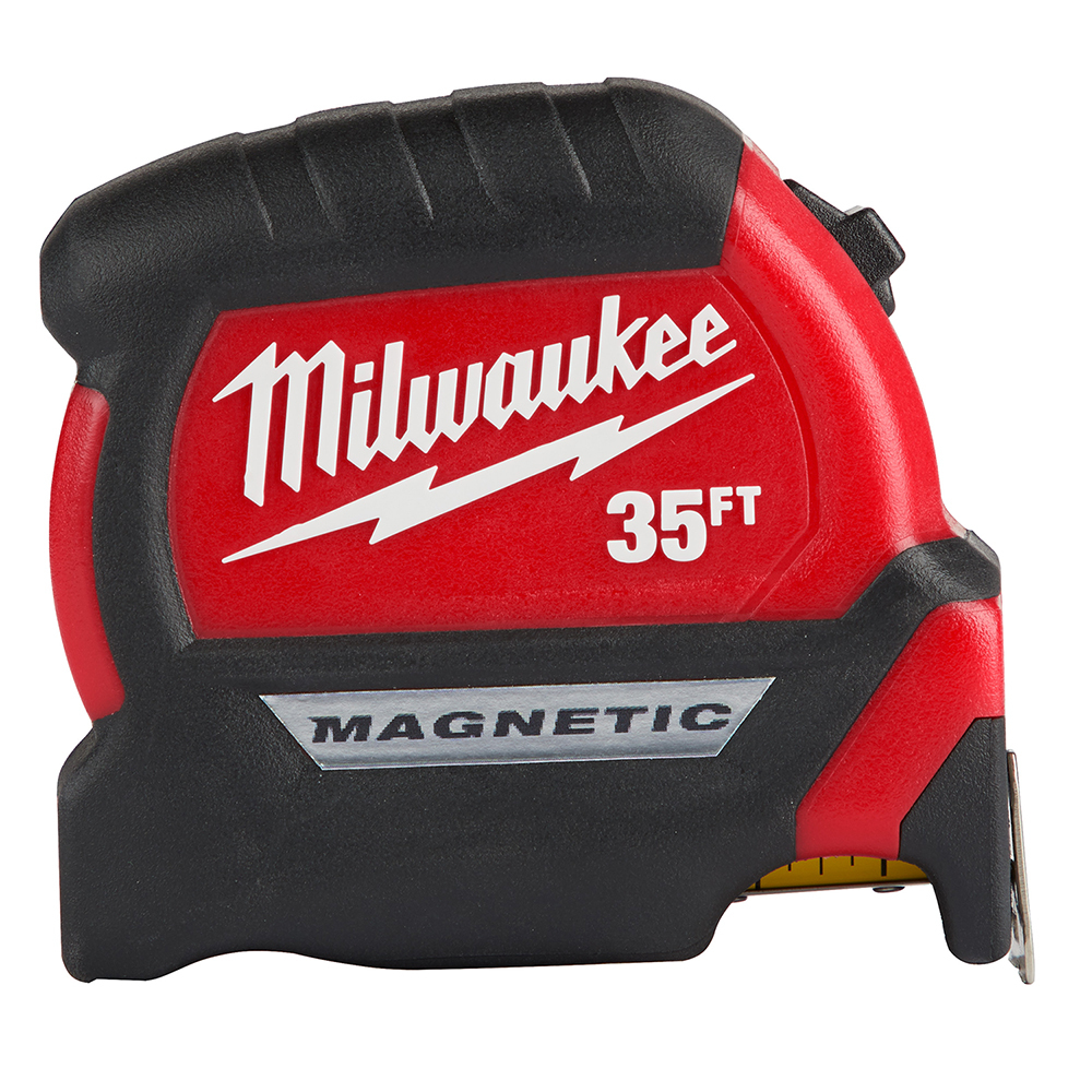 48-22-0335 Compact Magnetic Wide Measuring Tape With Belt Clip, 35 ft L x 1 in W Blade, Steel Blade, 1/16 in Graduation