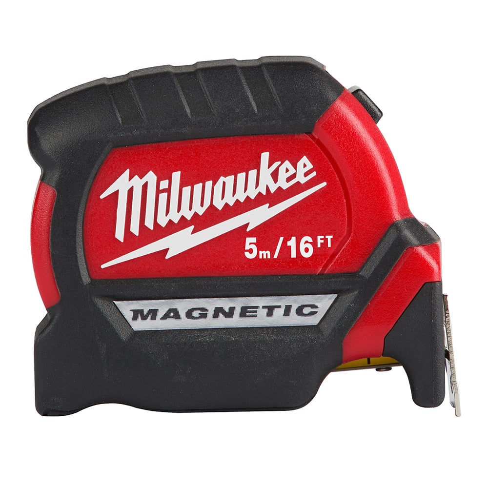 48-22-0317 Compact Magnetic Wide Measuring Tape With Belt Clip, 16 ft L x 1 in W Blade, Steel Blade, 1/16 in, 1/8 in, 1/4 in, 1/2 in, 1 ft, 1 mm, 1 cm, 1 m Graduation