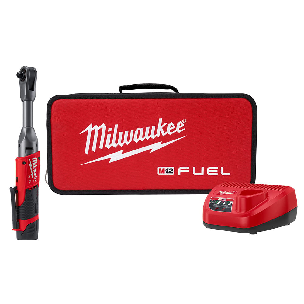 2560-21 M12 Fuel Cordless Extended Reach Ratchet Kit, 3/8 in Drive, 55 ft-lb Torque, 0 to 200 rpm Speed, 12 V, Li-Ion Battery, 15.12 in OAL
