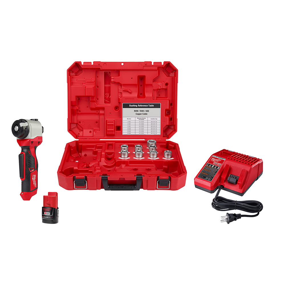 2435X-21 M12 Fuel Cordless Cable Stripper Kit, 1/0 AWG to 750 kcmil Copper Cutting, 12 V, Li-Ion Battery