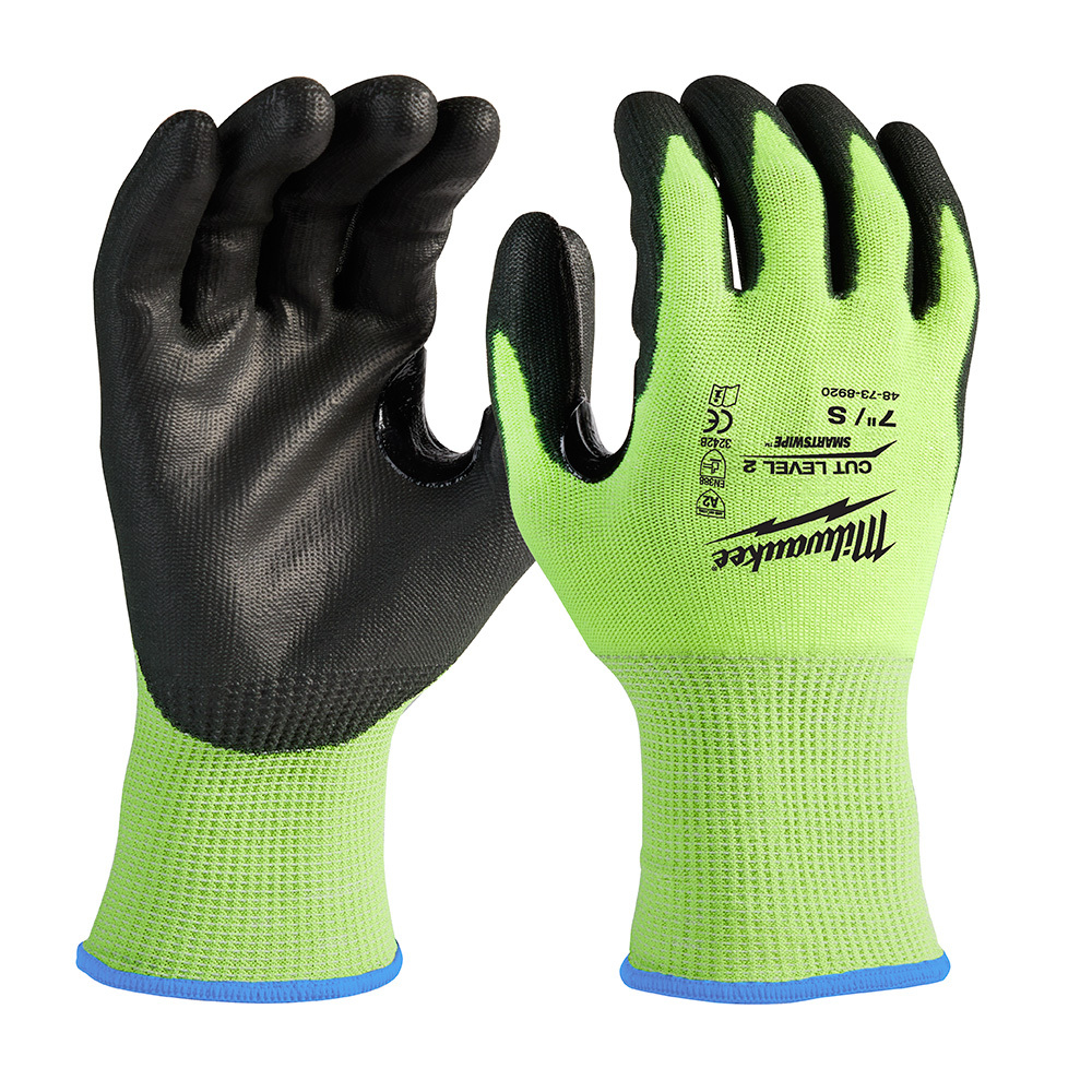 48-73-8920 High Visibility Cut-Resistant Gloves, S, Nitrile Coating, Polyurethane, Knit Wrist Cuff, Resists: Abrasion, Cut, Puncture and Tear, ANSI Cut-Resistance Level: A2, ANSI Puncture-Resistance Level: A2