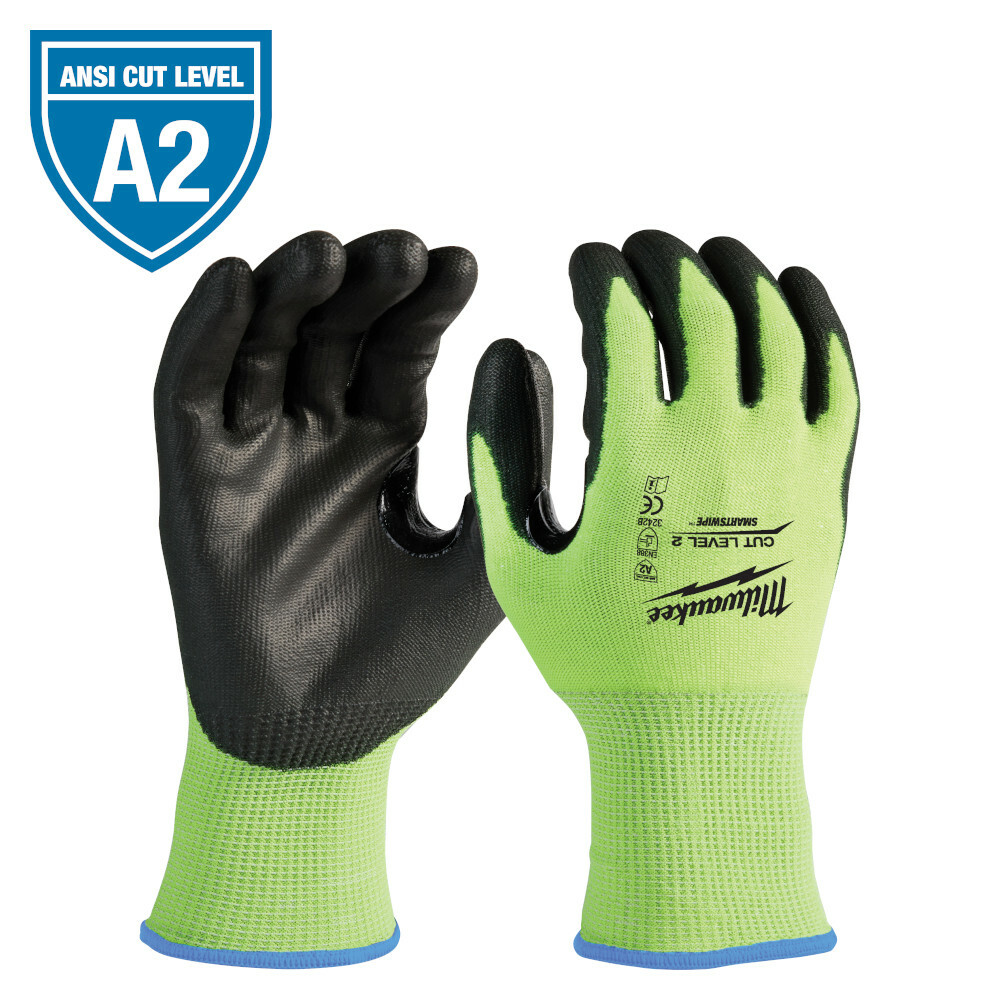 48-73-8921 High Visibility Cut-Resistant Gloves, M, Nitrile Coating, Polyurethane, Knit Wrist Cuff, Resists: Abrasion, Cut, Puncture and Tear, ANSI Cut-Resistance Level: A2, ANSI Puncture-Resistance Level: A2