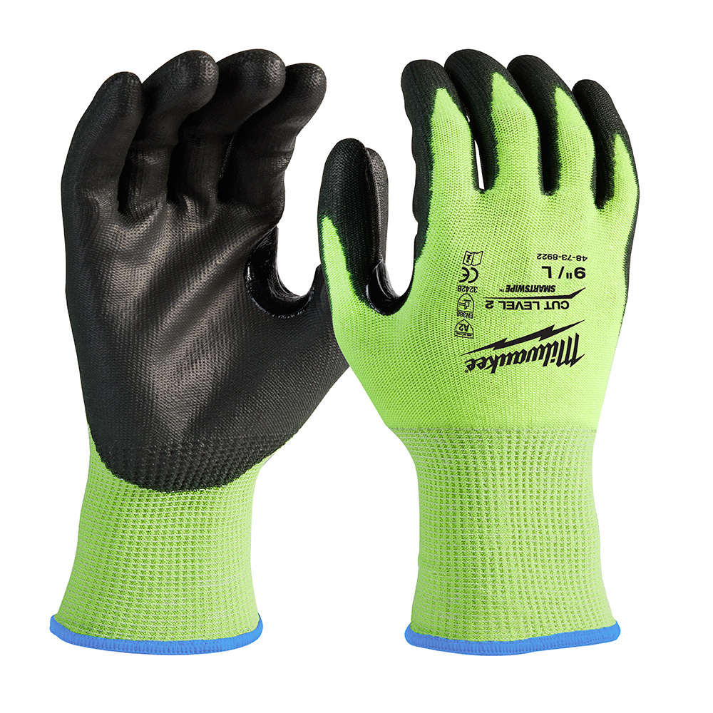 48-73-8922 High Visibility Cut-Resistant Gloves, L, Nitrile Coating, Polyurethane, Knit Wrist Cuff, Resists: Abrasion, Cut, Puncture and Tear, ANSI Cut-Resistance Level: A2, ANSI Puncture-Resistance Level: A2
