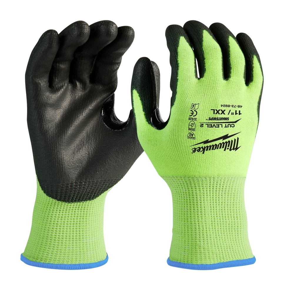 48-73-8924 High Visibility Cut-Resistant Gloves, 2XL, Nitrile Coating, Polyurethane, Knit Wrist Cuff, Resists: Abrasion, Cut, Puncture and Tear, ANSI Cut-Resistance Level: A2, ANSI Puncture-Resistance Level: A2