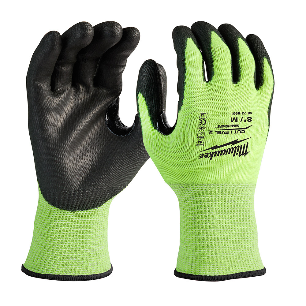 48-73-8931 High Visibility Cut-Resistant Gloves, M, Nitrile Coating, Polyurethane, Knit Wrist Cuff, Resists: Abrasion, Cut, Puncture and Tear, ANSI Cut-Resistance Level: A3, ANSI Puncture-Resistance Level: A2