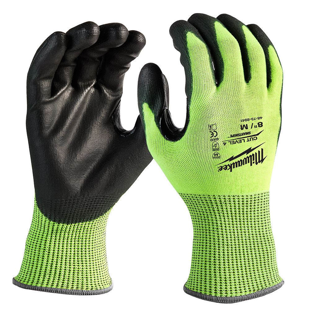 48-73-8941 High Visibility Cut-Resistant Gloves, M, Nitrile Coating, Polyurethane, Knit Wrist Cuff, Resists: Abrasion, Cut, Puncture and Tear, ANSI Cut-Resistance Level: A4, ANSI Puncture-Resistance Level: A3
