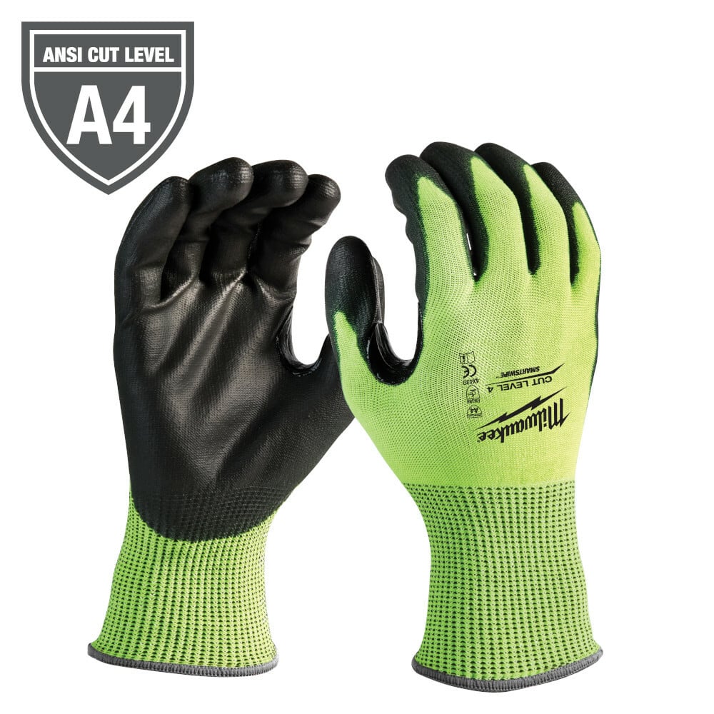 48-73-8942 High Visibility Cut-Resistant Gloves, L, Nitrile Coating, Polyurethane, Knit Wrist Cuff, Resists: Abrasion, Cut, Puncture and Tear, ANSI Cut-Resistance Level: A4, ANSI Puncture-Resistance Level: A3