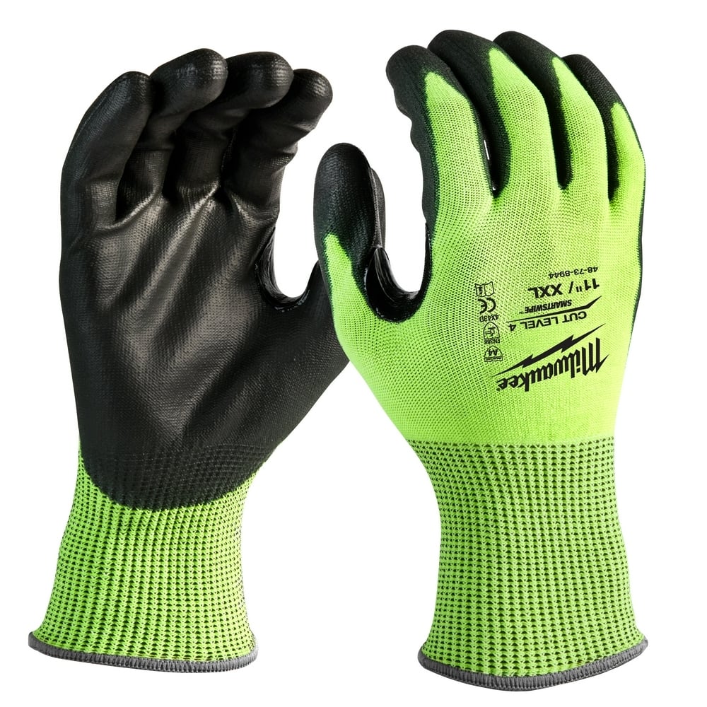48-73-8944 High Visibility Cut-Resistant Gloves, 2XL, Nitrile Coating, Polyurethane, Knit Wrist Cuff, Resists: Abrasion, Cut, Puncture and Tear, ANSI Cut-Resistance Level: A4, ANSI Puncture-Resistance Level: A3