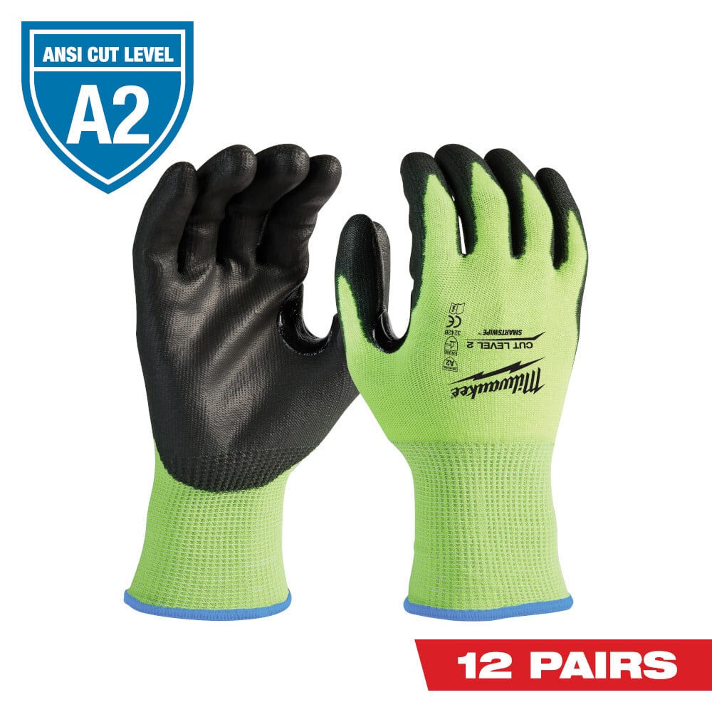 48-73-8922B High Visibility Cut-Resistant Gloves, L, Nitrile Coating, Polyurethane, Knit Wrist Cuff, Resists: Abrasion, Cut, Puncture and Tear, ANSI Cut-Resistance Level: A2, ANSI Puncture-Resistance Level: A2