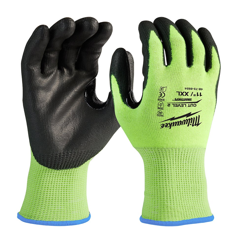 48-73-8924B High Visibility Cut-Resistant Gloves, 2XL, Nitrile Coating, Polyurethane, Knit Wrist Cuff, Resists: Abrasion, Cut, Puncture and Tear, ANSI Cut-Resistance Level: A2, ANSI Puncture-Resistance Level: A2