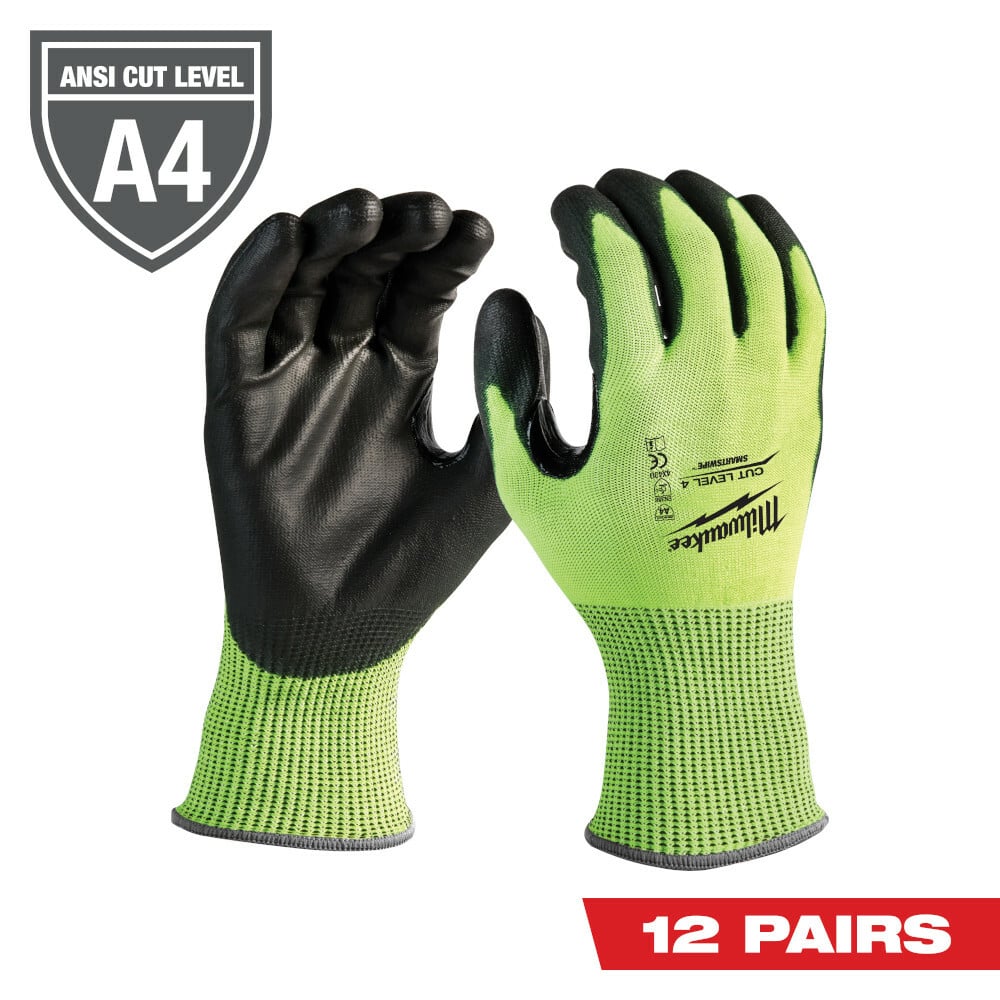 48-73-8942B High Visibility Cut-Resistant Gloves, L, Nitrile Coating, Polyurethane, Knit Wrist Cuff, Resists: Abrasion, Cut, Puncture and Tear, ANSI Cut-Resistance Level: A4, ANSI Puncture-Resistance Level: A3