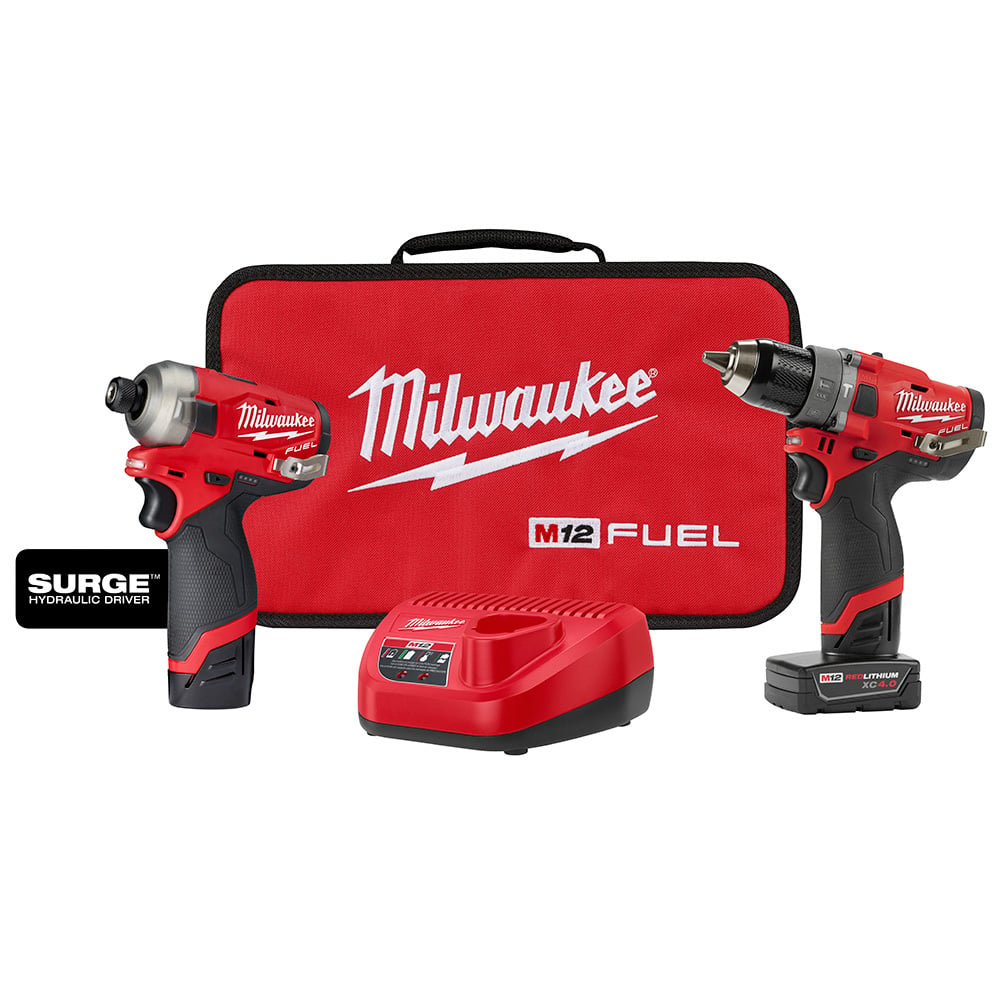 2582-22 M12 Fuel Surge Cordless Hammer Drill/Driver Combo Kit, 12 V, Li-Ion Battery, 5.2 in L x 2.4 in W x 7.5 in H