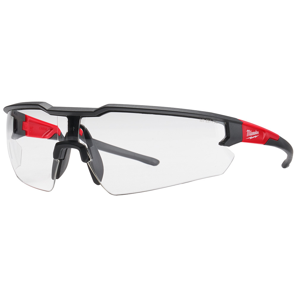 48-73-2001 Safety Glasses, Anti-Fog/Anti-Scratch, Clear Lens, Frameless Frame, Black/Red, Plastic Frame, Polycarbonate Lens, ANSI Z87.1+