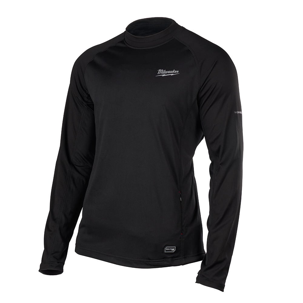 405B-21L Workskin Midweight Round Neckline Style Long Sleeve USB Rechargeable Heated Base Layer Kit, Mens, L, Black, Carbon Fiber/Fleece/Polyester