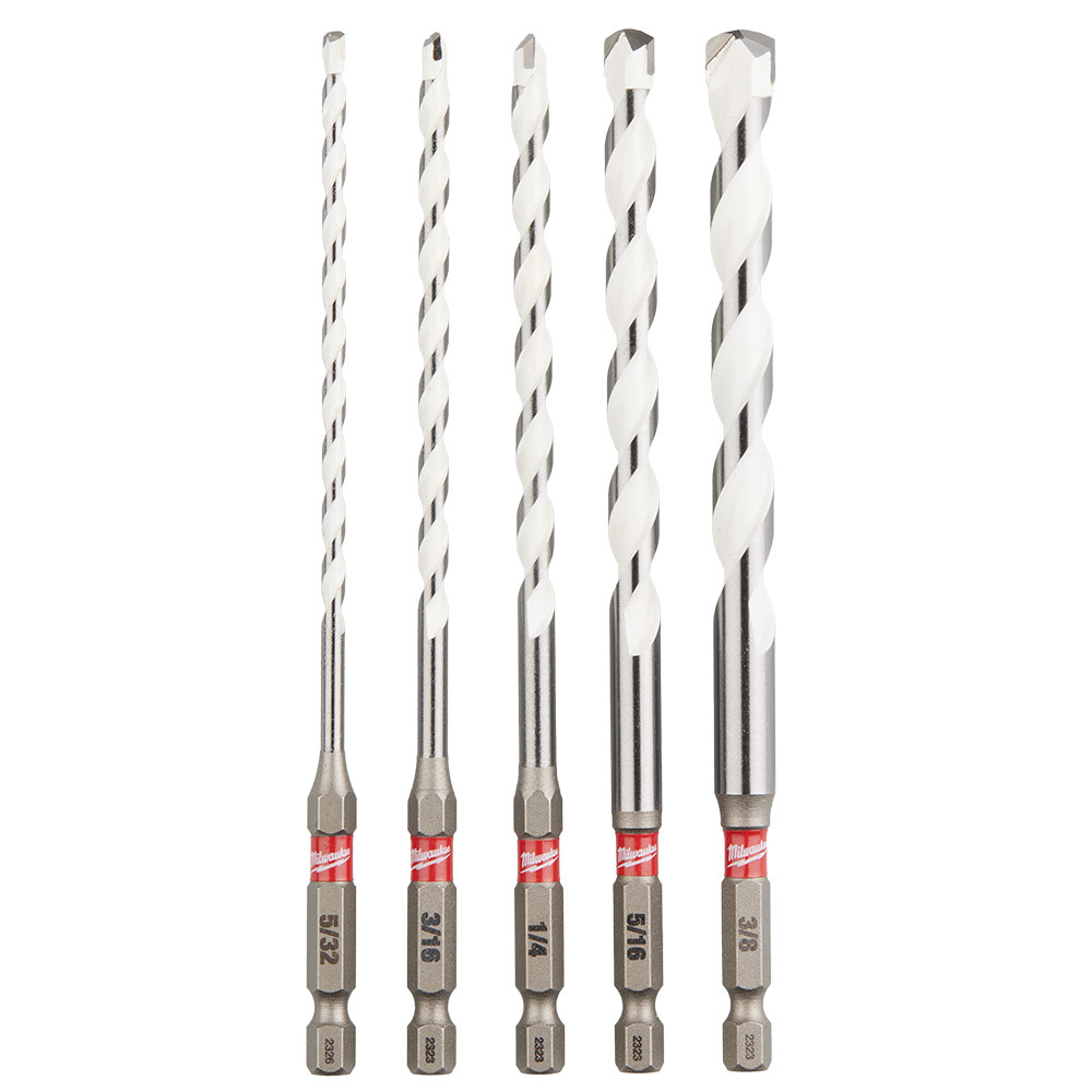 48-20-8898 SHOCKWAVE General Purpose Single Ended Drill Bit Set, 5/32 in Min Drill Bit, 3/8 in Max Drill Bit, 5 Pieces, For Use With Hammer Drill Drivers, Carbide