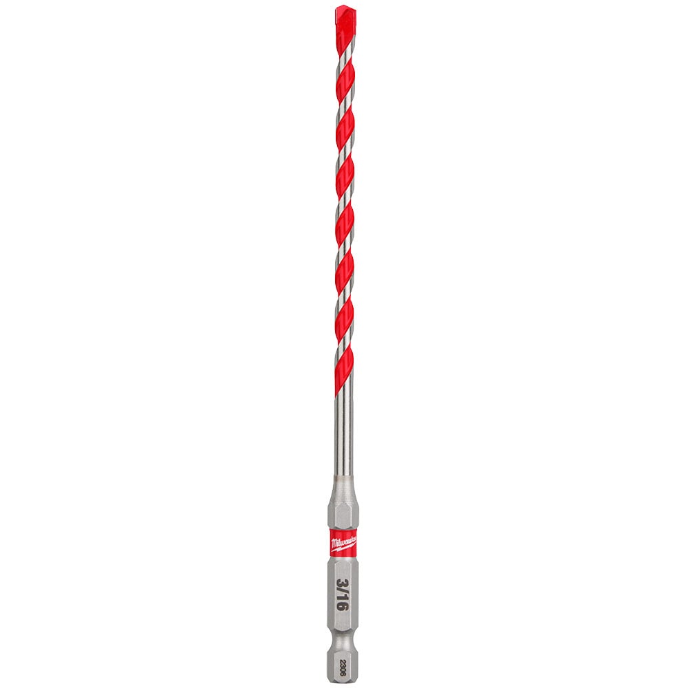48-20-9006 SHOCKWAVE Single Ended Hammer Drill Bit, 3/16 in Drill Bit, 1/4 in Hex Shank, 4 in D Cutting, Carbide Cutting Edge, 6 in OAL
