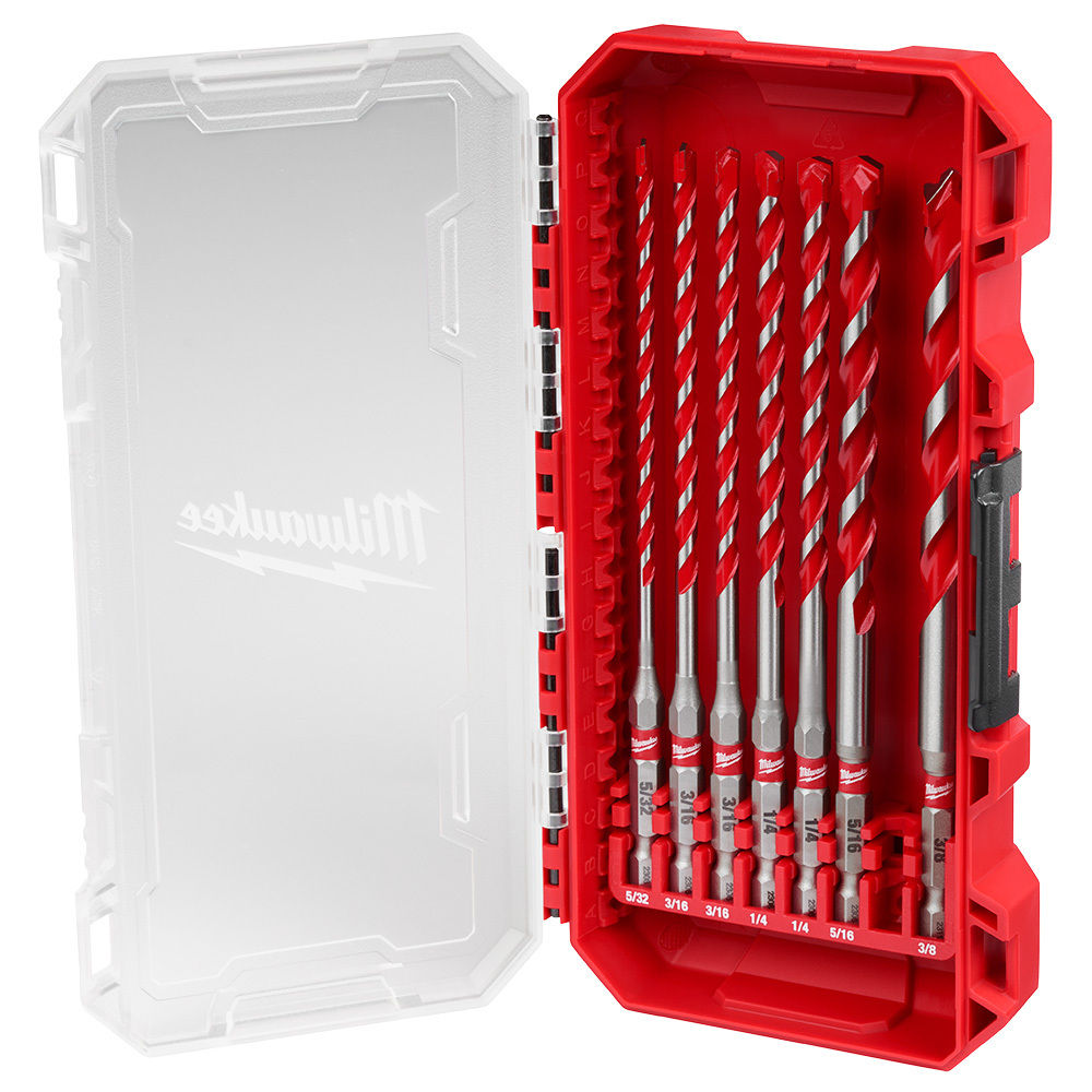 48-20-9052 SHOCKWAVE Masonry Single Ended Drill Bit Set, 5/32 in Min Drill Bit, 3/8 in Max Drill Bit, 7 Pieces, For Use With Hammer Drill Drivers, Carbide