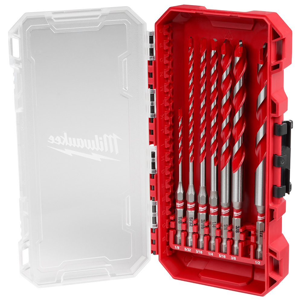 48-20-9057 SHOCKWAVE Masonry Single Ended Drill Bit Set, 5/32 in Min Drill Bit, 3/8 in Max Drill Bit, 7 Pieces, For Use With Hammer Drill Drivers, Carbide