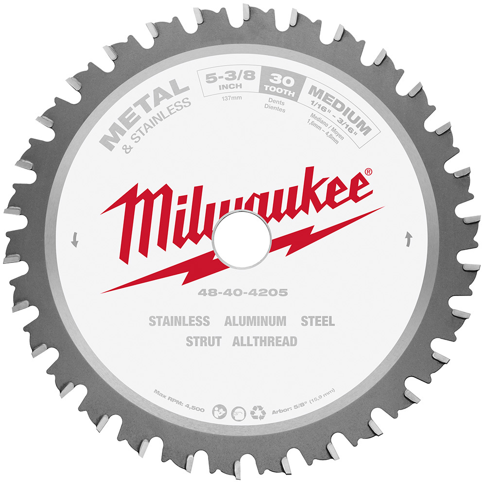 48-40-4205 Laser-Cut Circular Saw Blade, 5-3/8 in Dia x 0.05 in THK, 5/8 in Arbor, 30 Teeth