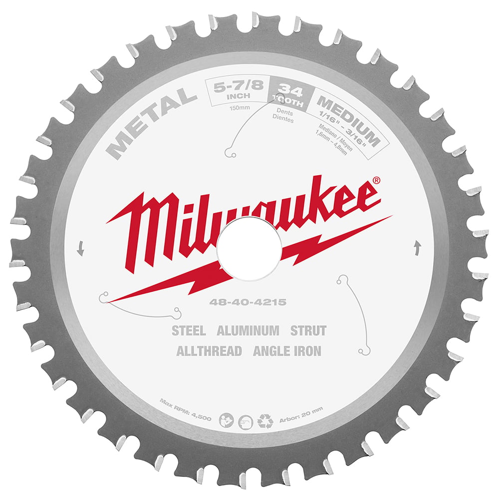 48-40-4215 Laser-Cut Circular Saw Blade, 5-7/8 in Dia x 0.05 in THK, 20 mm Arbor, 34 Teeth