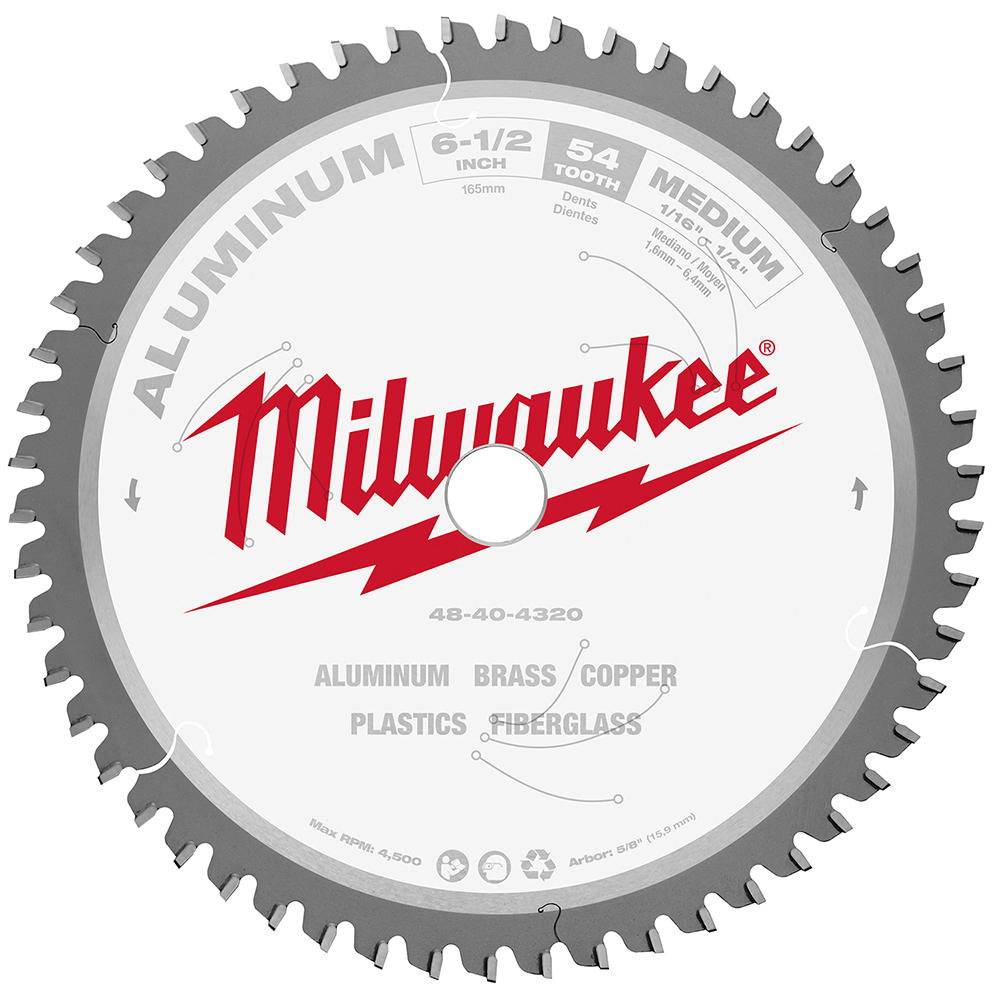 48-40-4320 Laser-Cut Circular Saw Blade, 6-1/2 in Dia x 0.05 in THK, 5/8 in Arbor, 54 Teeth