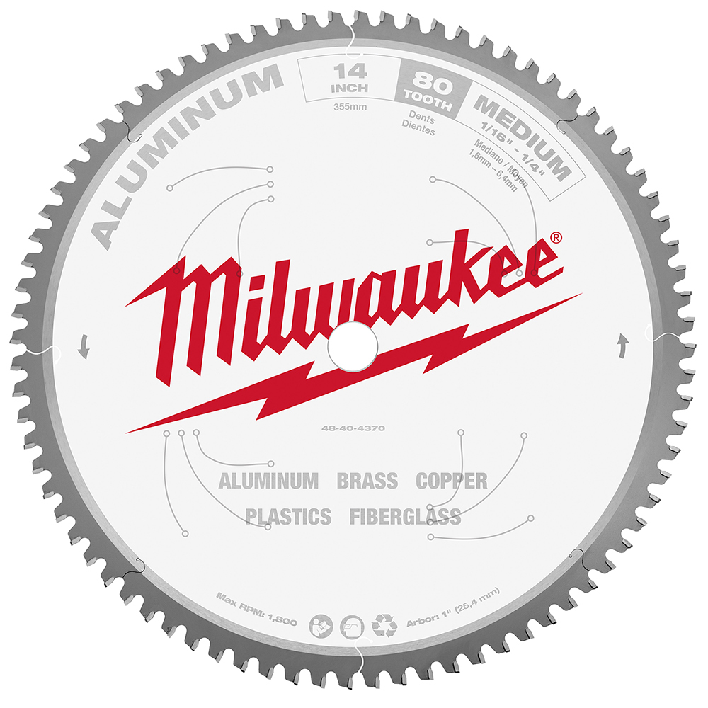 48-40-4370 Laser-Cut Circular Saw Blade, 14 in Dia x 0.05 in THK, 1 in Arbor, 80 Teeth