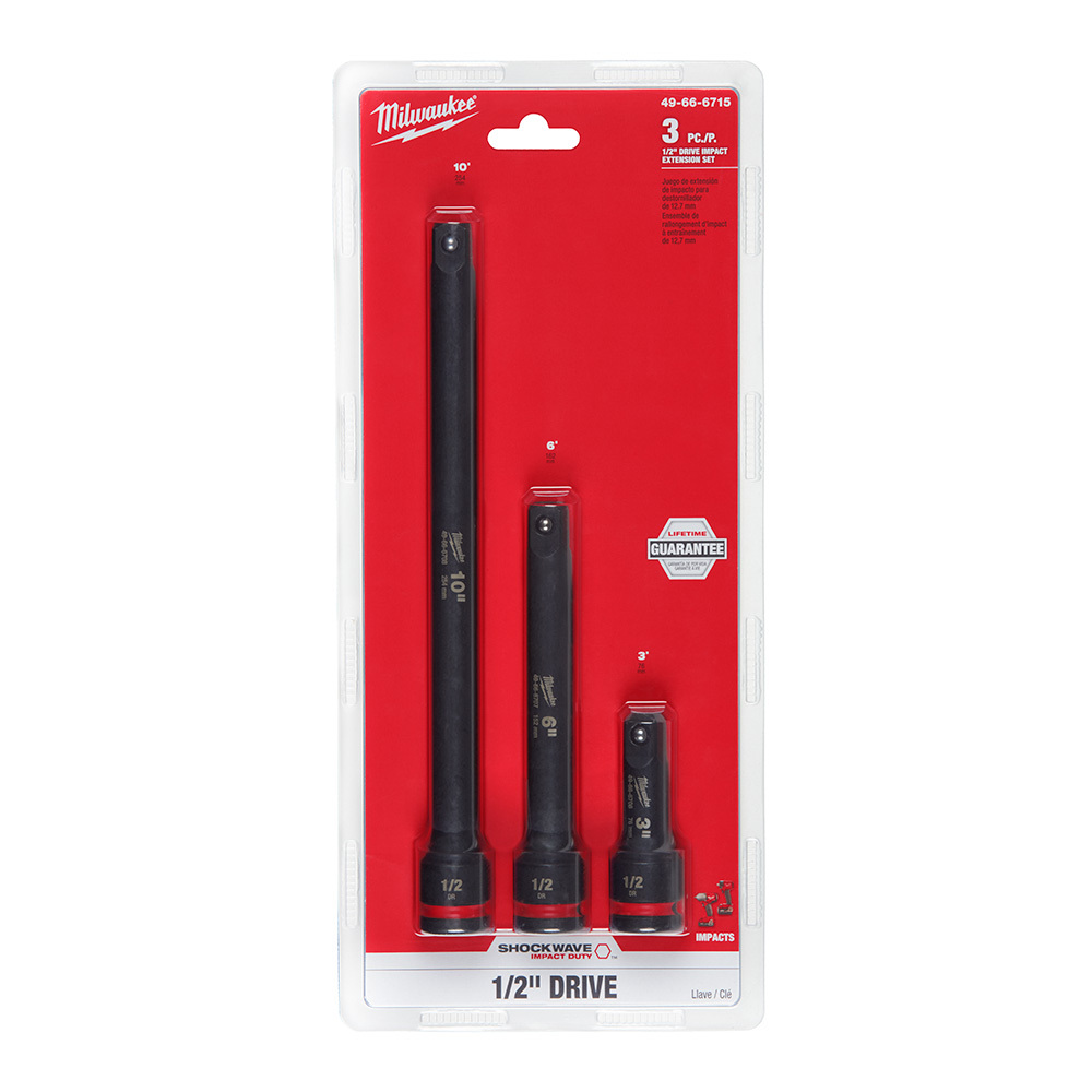49-66-6715 Shockwave Impact Duty Dual Hole Extension Set, 1/2 in Drive, 3, 6 and 10 in Extensions, 4 Pieces