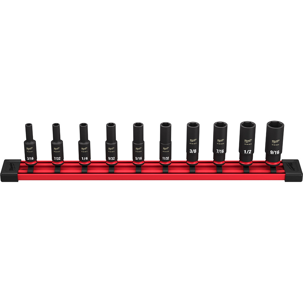 49-66-7001 Shockwave Impact Duty Deep Socket Set, ASME Specified, 6 Points, 1/4 in Drive, 10 Pieces, Hex, Included Socket Size: 3/16 in, 7/32 in, 1/4 in, 9/32 in, 5/16 in, 11/32 in, 3/8 in, 7/16 in, 1/2 in and 9/16 in, Case Container